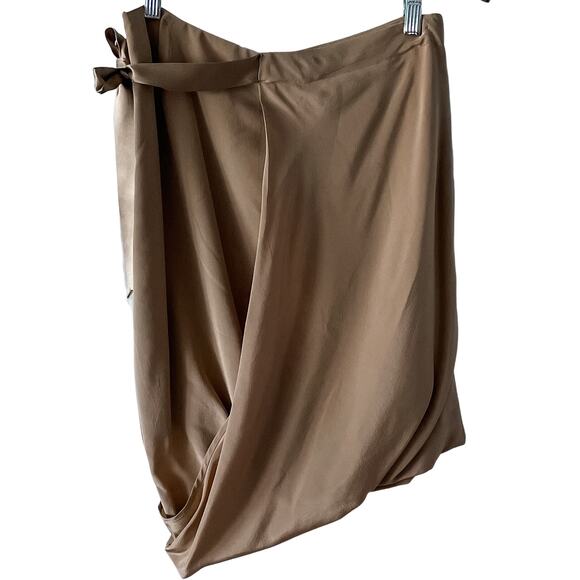 Hugo Boss Dresses & Skirts - Hugo Boss 100% silk ribbon tie asymmetrical draped mini skirt tan neutral size 4